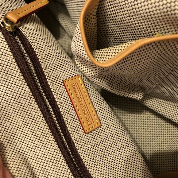 Dooney & Bourke Signature Monogram Cream Tan Canvas & Leather Mix Satchel Bag - Picture 14 of 16